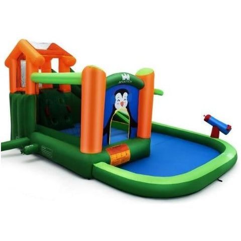 Costway Residential Bouncers Inflatable Water Park Bouncer with Climbing Wall Splash Pool Water Cannon by Costway Inflatable Water Park Bouncer Climbing Wall Pool Water Cannon Costway