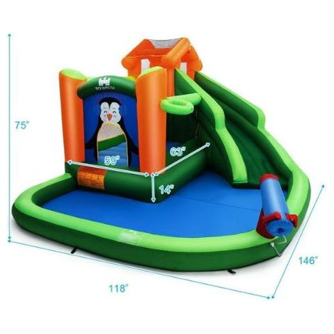 Costway Residential Bouncers Inflatable Water Park Bouncer with Climbing Wall Splash Pool Water Cannon by Costway Inflatable Water Park Bouncer Climbing Wall Pool Water Cannon Costway