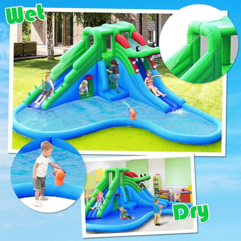 Costway Residential Bouncers Inflatable Water Park Crocodile Bouncer Dual Slide Climbing Wall without blower by Costway 7461759382664 32967145