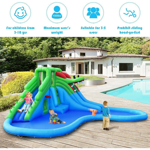 Costway Residential Bouncers Inflatable Water Park Crocodile Bouncer Dual Slide Climbing Wall without blower by Costway 7461759382664 32967145