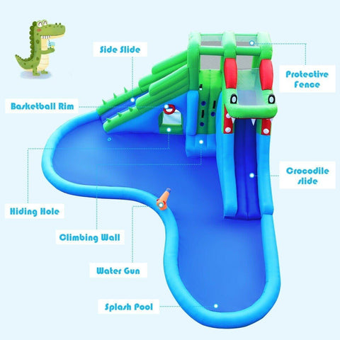 Costway Residential Bouncers Inflatable Water Park Crocodile Bouncer Dual Slide Climbing Wall without blower by Costway 7461759382664 32967145