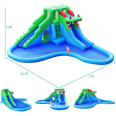 Costway Residential Bouncers Inflatable Water Park Crocodile Bouncer Dual Slide Climbing Wall without blower by Costway 7461759382664 32967145