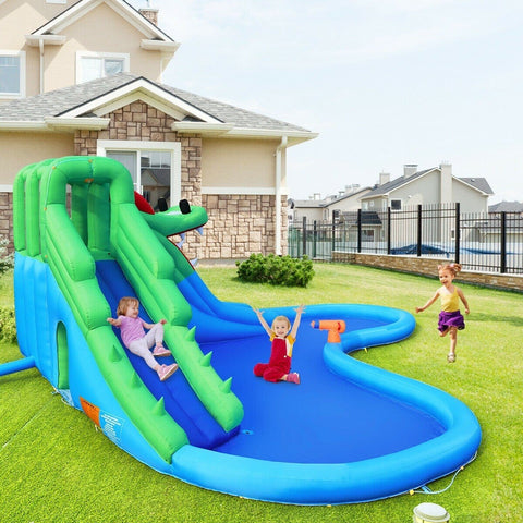 Costway Residential Bouncers Inflatable Water Park Crocodile Bouncer Dual Slide Climbing Wall without blower by Costway 7461759382664 32967145