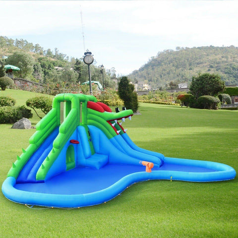 Costway Residential Bouncers Inflatable Water Park Crocodile Bouncer Dual Slide Climbing Wall without blower by Costway 7461759382664 32967145