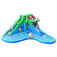 Costway Residential Bouncers Inflatable Water Park Crocodile Bouncer Dual Slide Climbing Wall without blower by Costway 7461759382664 32967145