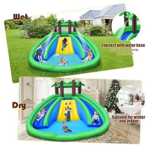 Costway Residential Bouncers Inflatable Water Park Pool Bounce House Dual Slide Climbing by Costway