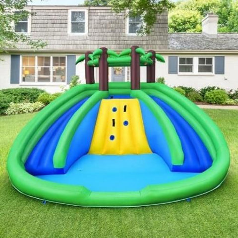 Costway Residential Bouncers Inflatable Water Park Pool Bounce House Dual Slide Climbing by Costway