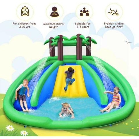 Costway Residential Bouncers Inflatable Water Park Pool Bounce House Dual Slide Climbing by Costway