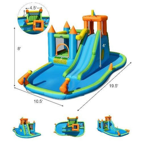 Costway Residential Bouncers Inflatable Water Slide Kids Bounce House Splash Water Pool with Blower by Costway 75386042 Inflatable Water Slide Kids Bounce House Water Pool Blower Costway