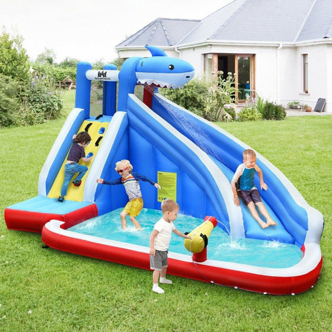 Costway Residential Bouncers Inflatable Water Slide Shark Bounce House Castle by Costway Inflatable Water Slide Shark Bounce House Castle by Costway 21679805