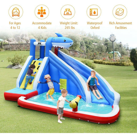 Costway Residential Bouncers Inflatable Water Slide Shark Bounce House Castle by Costway Inflatable Water Slide Shark Bounce House Castle by Costway 21679805