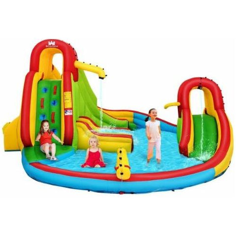 Costway Residential Bouncers Kids Inflatable Water Slide Park with Climbing Wall and Pool by Costway