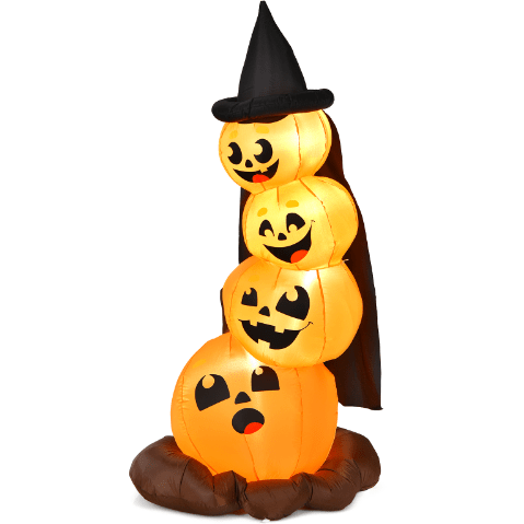 Costway Special Event Inflatables 7 Feet Halloween Inflatable Pumpkin Combo with Witch's Hat and LED Lights by Costway 8 Feet Halloween Pumpkin Head Dinosaur LED 4 Stakes by Costway