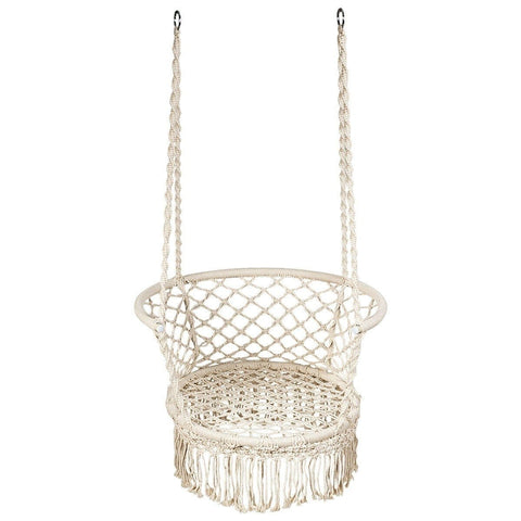 Costway Swings & Play Sets Beige Hanging Hammock Chair Macrame Swing Hand Woven Cotton Backrest by Costway 7461759424302 16489025-B Hanging Hammock Chair Macrame Swing Hand Woven Cotton Backrest Costway