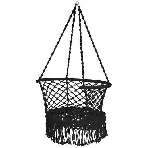 Costway Swings & Play Sets Black Hanging Hammock Chair Macrame Swing Hand Woven Cotton Backrest by Costway 7461759424302 16489025-B Hanging Hammock Chair Macrame Swing Hand Woven Cotton Backrest Costway