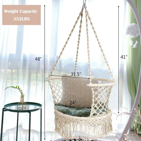 Costway Swings & Play Sets Hanging Hammock Chair Macrame Swing Hand Woven Cotton Backrest by Costway Hanging Hammock Chair Macrame Swing Hand Woven Cotton Backrest Costway