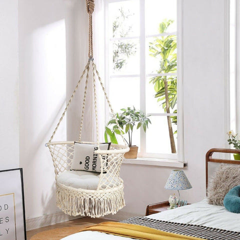 Costway Swings & Play Sets Hanging Hammock Chair Macrame Swing Hand Woven Cotton Backrest by Costway Hanging Hammock Chair Macrame Swing Hand Woven Cotton Backrest Costway