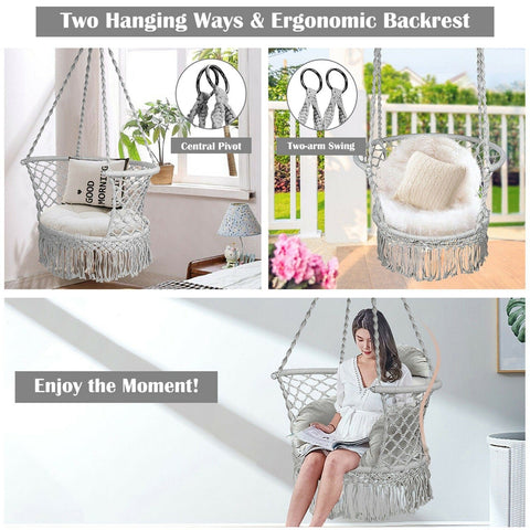 Costway Swings & Play Sets Hanging Hammock Chair Macrame Swing Hand Woven Cotton Backrest by Costway Hanging Hammock Chair Macrame Swing Hand Woven Cotton Backrest Costway