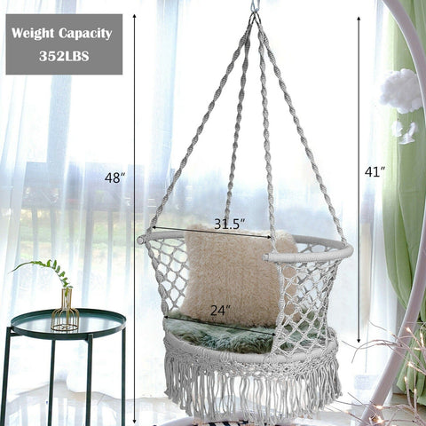 Costway Swings & Play Sets Hanging Hammock Chair Macrame Swing Hand Woven Cotton Backrest by Costway Hanging Hammock Chair Macrame Swing Hand Woven Cotton Backrest Costway