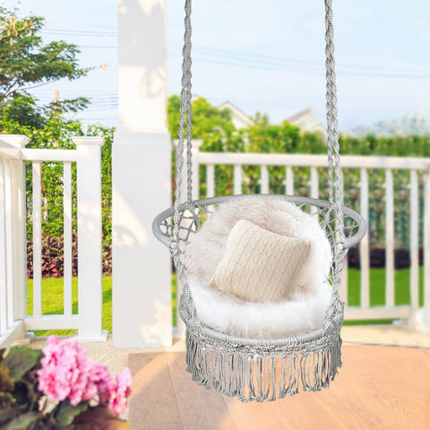 Costway Swings & Play Sets Hanging Hammock Chair Macrame Swing Hand Woven Cotton Backrest by Costway Hanging Hammock Chair Macrame Swing Hand Woven Cotton Backrest Costway