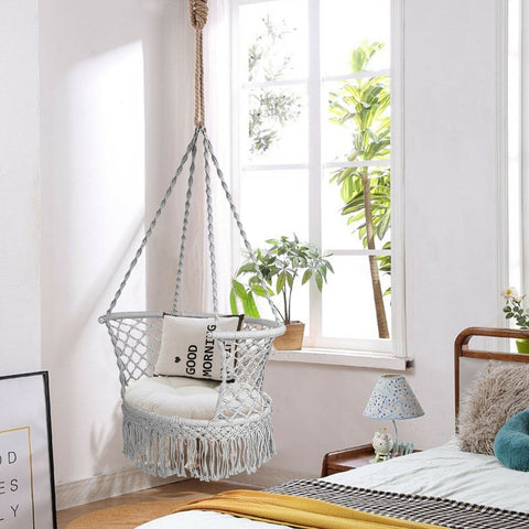 Costway Swings & Play Sets Hanging Hammock Chair Macrame Swing Hand Woven Cotton Backrest by Costway Hanging Hammock Chair Macrame Swing Hand Woven Cotton Backrest Costway