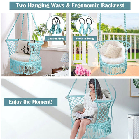 Costway Swings & Play Sets Hanging Hammock Chair Macrame Swing Hand Woven Cotton Backrest by Costway Hanging Hammock Chair Macrame Swing Hand Woven Cotton Backrest Costway