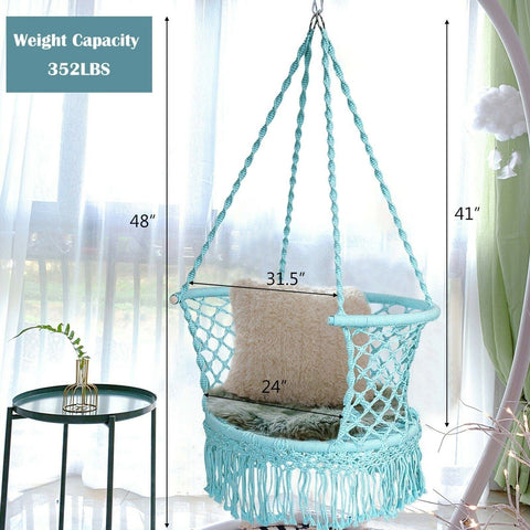 Costway Swings & Play Sets Hanging Hammock Chair Macrame Swing Hand Woven Cotton Backrest by Costway Hanging Hammock Chair Macrame Swing Hand Woven Cotton Backrest Costway