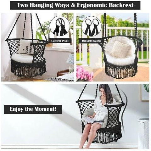 Costway Swings & Play Sets Hanging Hammock Chair Macrame Swing Hand Woven Cotton Backrest by Costway Hanging Hammock Chair Macrame Swing Hand Woven Cotton Backrest Costway