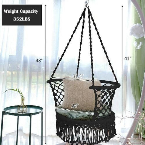 Costway Swings & Play Sets Hanging Hammock Chair Macrame Swing Hand Woven Cotton Backrest by Costway Hanging Hammock Chair Macrame Swing Hand Woven Cotton Backrest Costway