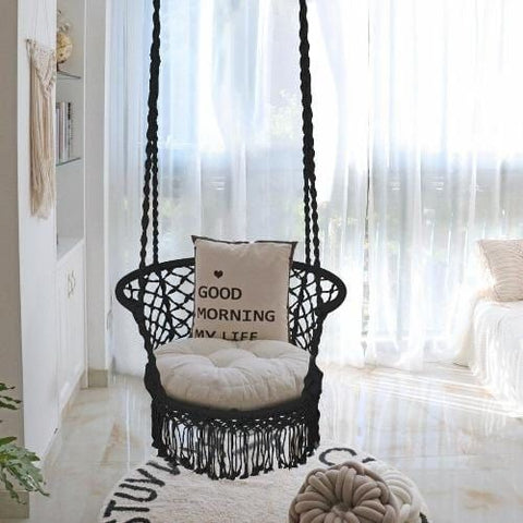 Costway Swings & Play Sets Hanging Hammock Chair Macrame Swing Hand Woven Cotton Backrest by Costway Hanging Hammock Chair Macrame Swing Hand Woven Cotton Backrest Costway