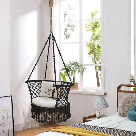 Costway Swings & Play Sets Hanging Hammock Chair Macrame Swing Hand Woven Cotton Backrest by Costway Hanging Hammock Chair Macrame Swing Hand Woven Cotton Backrest Costway