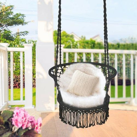 Costway Swings & Play Sets Hanging Hammock Chair Macrame Swing Hand Woven Cotton Backrest by Costway Hanging Hammock Chair Macrame Swing Hand Woven Cotton Backrest Costway