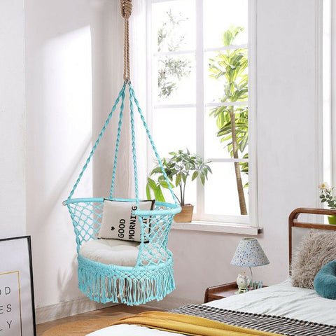 Costway Swings & Play Sets Hanging Hammock Chair Macrame Swing Hand Woven Cotton Backrest by Costway Hanging Hammock Chair Macrame Swing Hand Woven Cotton Backrest Costway