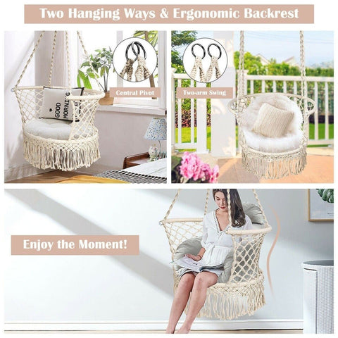 Costway Swings & Play Sets Hanging Hammock Chair Macrame Swing Hand Woven Cotton Backrest by Costway Hanging Hammock Chair Macrame Swing Hand Woven Cotton Backrest Costway