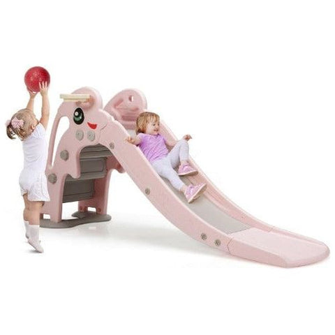 Costway Swings & Play Sets Pink 3-in-1 Kids Climber Slide Play Set with Basketball Hoop and Ball by Costway 6499854705928 94267508-P 3-in-1 Kids Climber Slide Play Set with Basketball Hoop Ball Costway