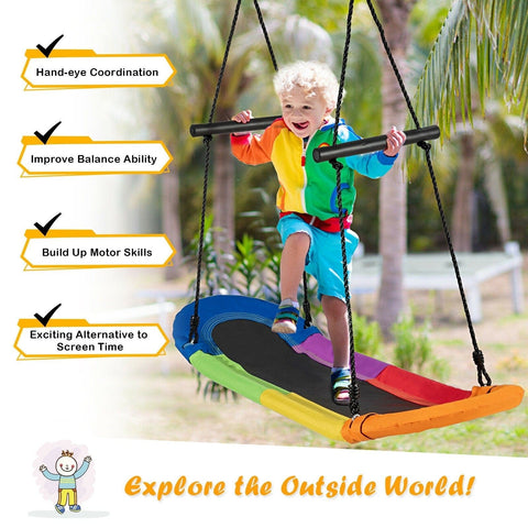 Costway Swings & Play Sets Saucer Tree Swing Surf Kids Outdoor Adjustable Oval Platform Set with Handle by Costway Saucer Tree Swing Surf Outdoor Adjustable Oval Platform Handle Costway