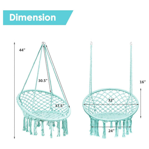 Costway Swings & Playsets Hanging Macrame Hammock Chair with Handwoven Cotton Backrest by Costway