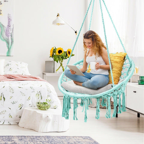 Costway Swings & Playsets Hanging Macrame Hammock Chair with Handwoven Cotton Backrest by Costway