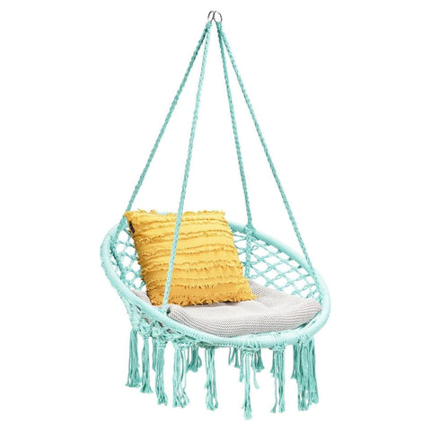 Costway Swings & Playsets Hanging Macrame Hammock Chair with Handwoven Cotton Backrest by Costway