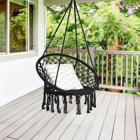 Costway Swings & Playsets Hanging Macrame Hammock Chair with Handwoven Cotton Backrest by Costway