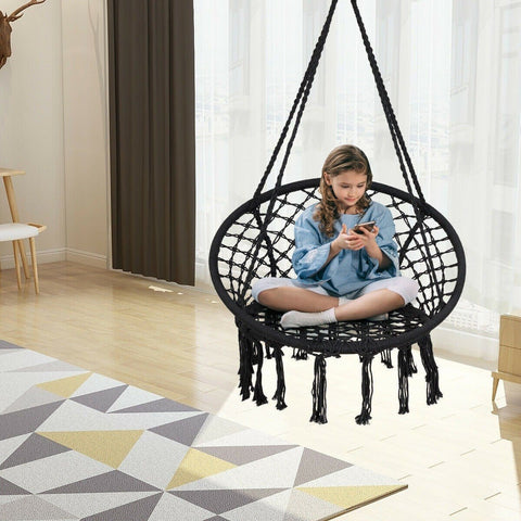 Costway Swings & Playsets Hanging Macrame Hammock Chair with Handwoven Cotton Backrest by Costway