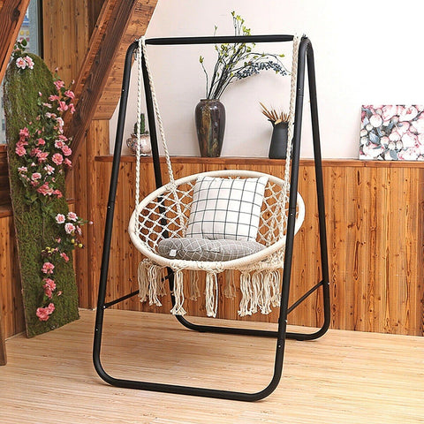 Costway Swings & Playsets Hanging Macrame Hammock Chair with Handwoven Cotton Backrest by Costway