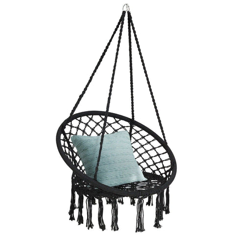 Costway Swings & Playsets Hanging Macrame Hammock Chair with Handwoven Cotton Backrest by Costway