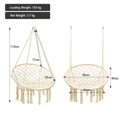 Costway Swings & Playsets Hanging Macrame Hammock Chair with Handwoven Cotton Backrest by Costway