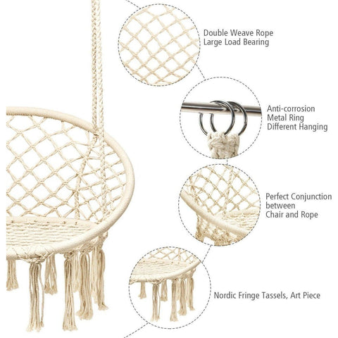 Costway Swings & Playsets Hanging Macrame Hammock Chair with Handwoven Cotton Backrest by Costway