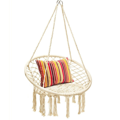 Costway Swings & Playsets Hanging Macrame Hammock Chair with Handwoven Cotton Backrest by Costway