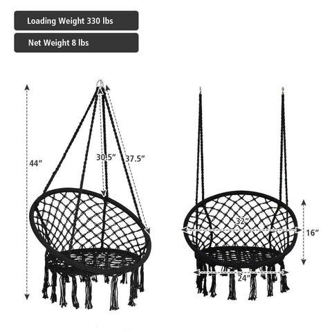 Costway Swings & Playsets Hanging Macrame Hammock Chair with Handwoven Cotton Backrest by Costway