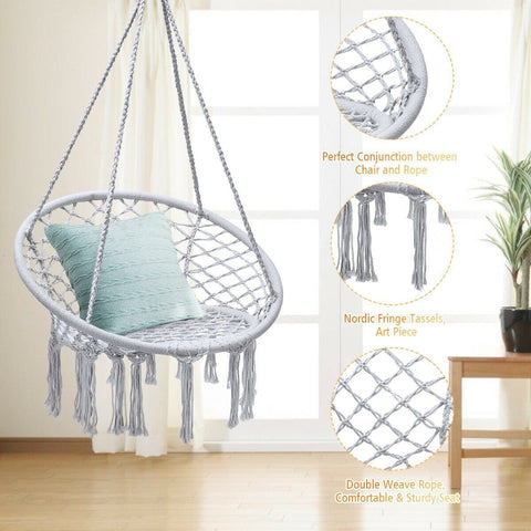 Costway Swings & Playsets Hanging Macrame Hammock Chair with Handwoven Cotton Backrest by Costway