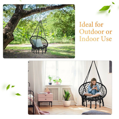 Costway Swings & Playsets Hanging Macrame Hammock Chair with Handwoven Cotton Backrest by Costway