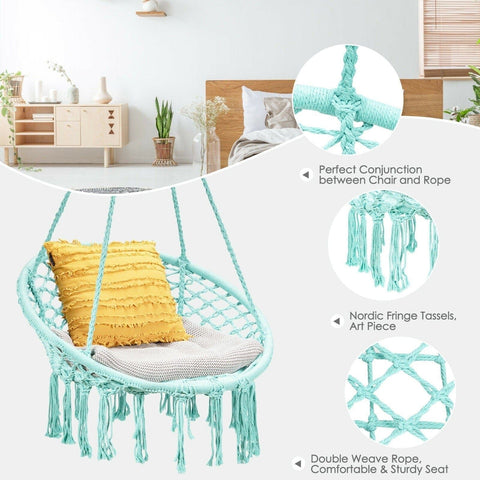 Costway Swings & Playsets Hanging Macrame Hammock Chair with Handwoven Cotton Backrest by Costway